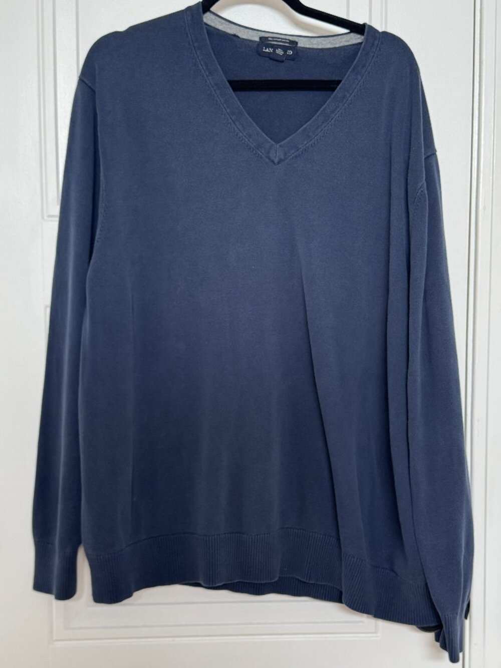 Lands' End 100% Supima Cotton Blue V-Neck Sweater 3xl Tall GUC Men's